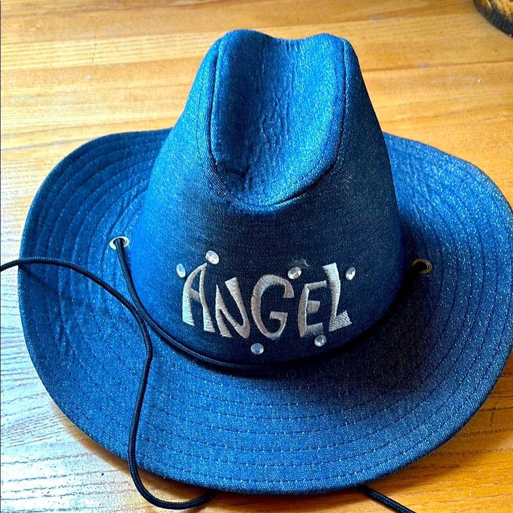 Blue Cowboy Hat with 'Angel' Embroidery